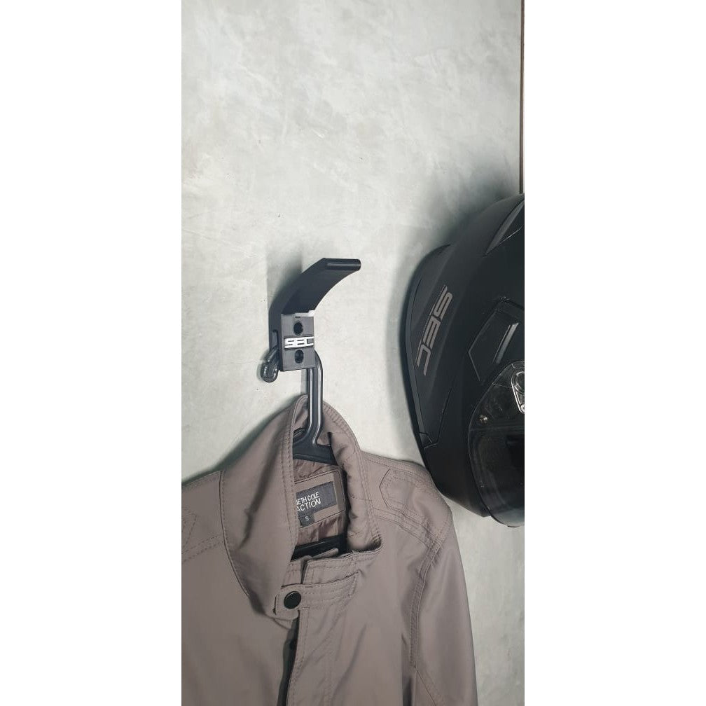 SEC Helmet Holder with Key Hook and Motorcycle Jacket Hanger