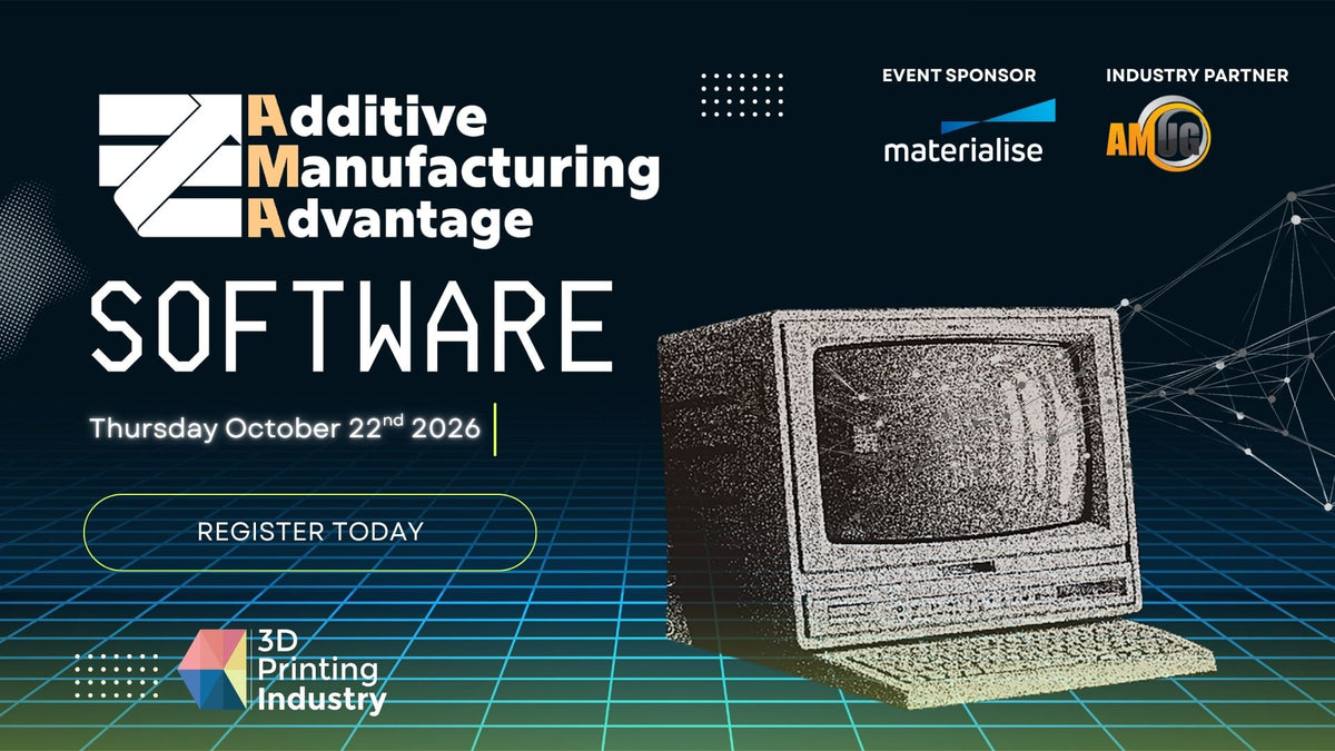 Banner for the AMA: Software 2026 online event about software in 3D printing design, simulation and production