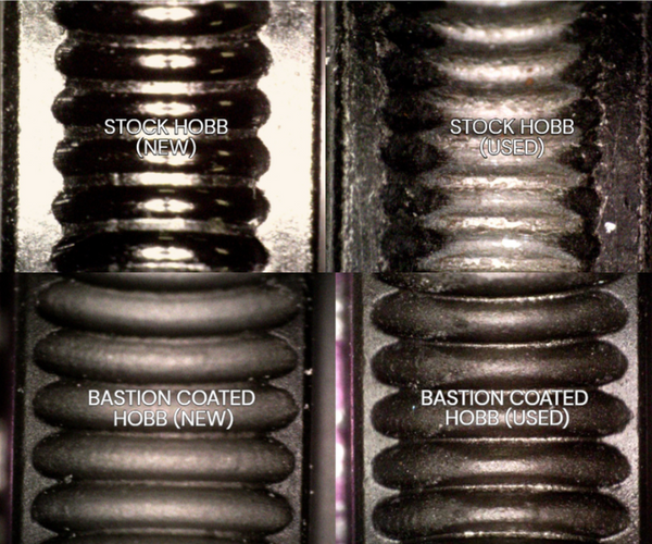 Hardened steel extruder gears with a dark diamond-like carbon coating for Bambu Lab 3D printers