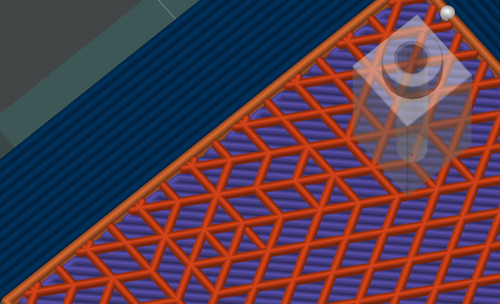 Cross-section of an FDM 3D print showing vertical U-shaped channels that Magma fills with injected molten plastic to strengthen layer bonding