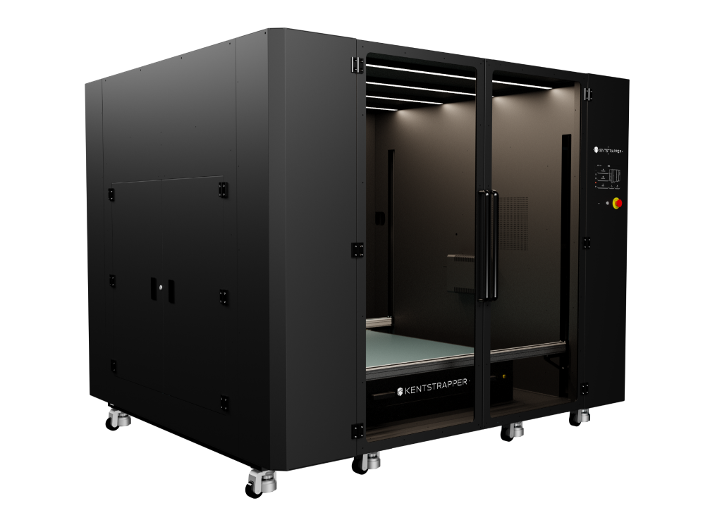 Large-format FDM 3D printer with a one cubic metre build volume printing a tall part
