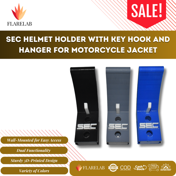 SEC Helmet Holder with Key Hook & Jacket Hanger | Flarelab